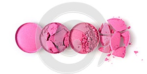 Round pink crushed eyeshadow for make up as sample of cosmetic product