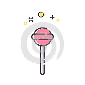 Round pink lollipop candy linear icon