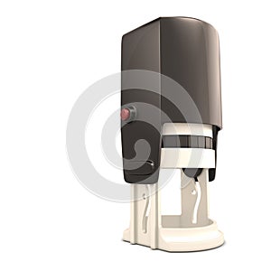 Round plastic stamp close-up.