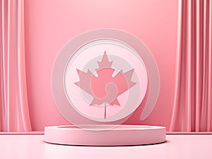 A Round Podium With A Maple Leaf On It