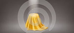 Round podium under golden soft satin fabric cover