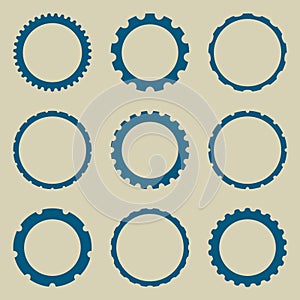 Round postal stamps or Car wheel icon. Vector circle frames set