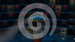 Round prison at night. 3d rendering.