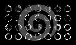 Round progress bars. Countdown circle icon, round upload, reboot and loading symbols. Buffering and data transfer photo
