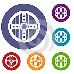 Round protective shield icons set