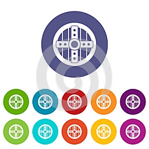 Round protective shield set icons