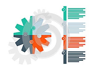 Round puzzle gear presentation infographic diagram template with numbered explanatory text field. Vector graphic templete.