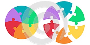 Round puzzle of triangular colored sectors, vector template infographics puzzle, circle puzzle infographic arrows