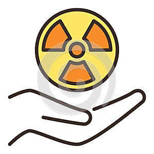 Round Radiation symbol on Hand vector colored icon or design element