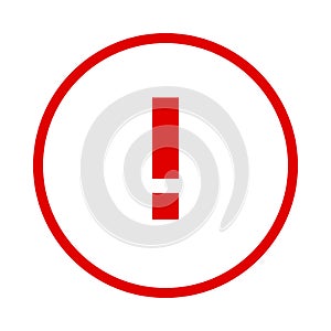 Round red exclamation point line icon, button, attention symbol on white background