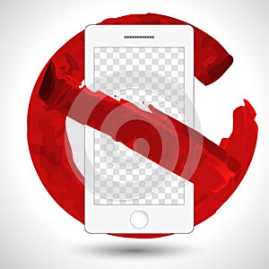 Round red no mobile phone icon vector isolated