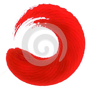 Round red painting brush stroke on white