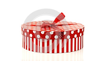 Round red and white gift box