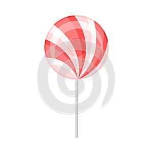 Round red with white lollipop. Vector illustration on a white background.