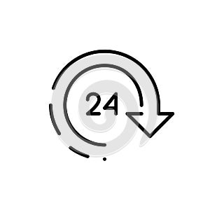 Round renew arrow with 24 hour symbol. Pixel perfect, editable stroke