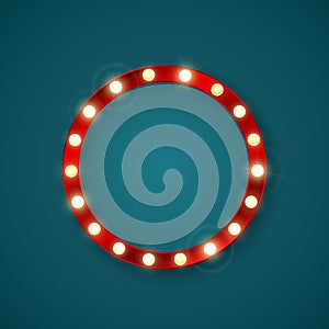 Round retro banner with shining lights. Vector illustration