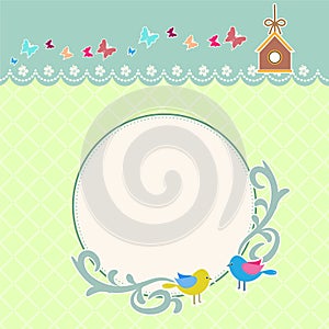 Round retro frame with birds background