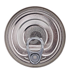 Round, ring pull tin can overhead view - isolated