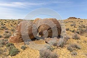 Round rocks in Ustyurt Plateau, Mangystau Region, the southwestern Kazakhstan. It used to be the bottom of the sea called Tethys