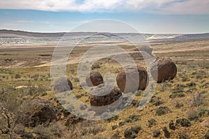 Round rocks in Ustyurt Plateau, Mangystau Region, the southwestern Kazakhstan. It used to be the bottom of the sea called Tethys