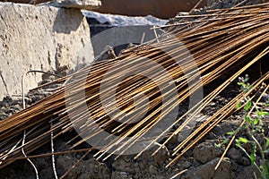 Round rolled steel stored in the warehouse. Designed for wholesale, retail sale or for the manufacture of parts at the plant or