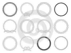 Round rope frame. Circle ropes, rounded border and decorative marine cable frame circles isolated vector set photo