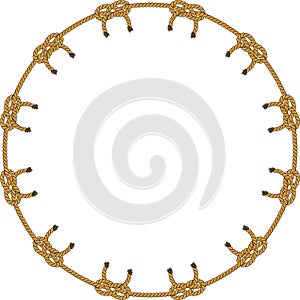Round rope frame isolated on white background. Twisted cord