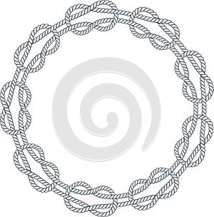 Round rope frame isolated on white background. Twisted cord