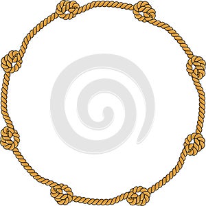 Round rope frame isolated on white background. Twisted cord