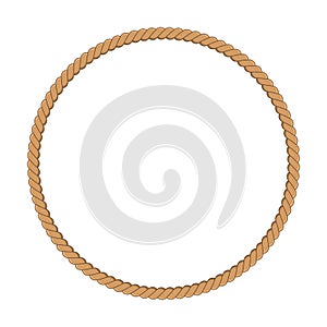 Round rope frame in marine style. Yellow rope woven circle border. Template design for invitation  frame photo  text