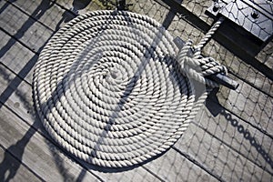 Round rope on ships deck