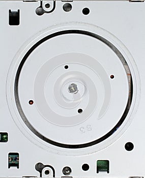 A round rotating element of a computer hard drive.