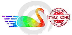 Round Rubber Italy, Rome Stamp Seal With Vector Polygonal Swan Icon with Spectral Colored Gradient