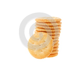 Stack of salted crackers isolated