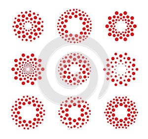 Round shape, abstract vector dots logo. Unusual circles sign set. Biology virus, innovation technology icon. Circular