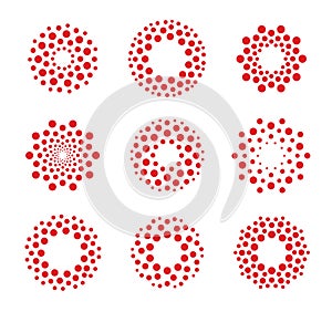 Round shape, abstract vector dots logo. Unusual circles sign set. Biology virus, innovation technology icon. Circular photo