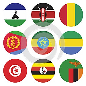 a round shape consisting of the flags of Lesotho, Kenya, Tunisia, Ukraine, Cameroon, and several other countries