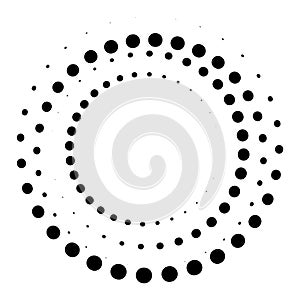Round shape. Dot halftone gradient effect. Fade abstract pattern. Geometric art. Stock image