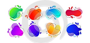 Round shape elements. Abstract flat Memphis logo for title. Liquid geometry amoeba. Fluid gradient color minimal