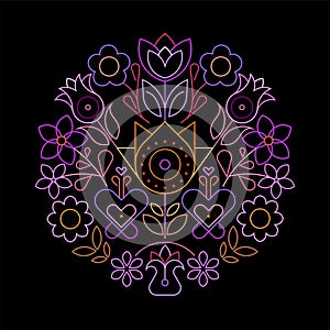 Round Shape Floral Neon Design