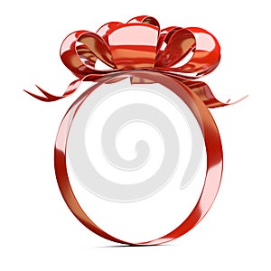 A round shape frame of ribbons and a red bow on top. Template for your design
