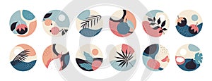 Round shape highlights. Abstract icons with contemporary design for fashion graphic story. Sosial media circle banners