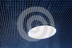 Round shape LED lighting lamp on ceiling in shopping center building, office or other commercial real estate object