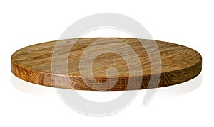 Round shape oak cutting board on white background