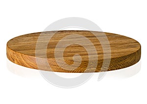 Round shape oak cutting board on white background