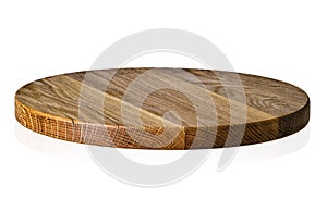 Round shape oak cutting board on white background