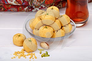 Round shaped Chickpea cookie pastries made of gram flour and pis