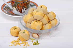 Round shaped Chickpea cookie pastries made of gram flour and pis