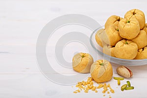 Round shaped Chickpea cookie pastries made of gram flour and pis