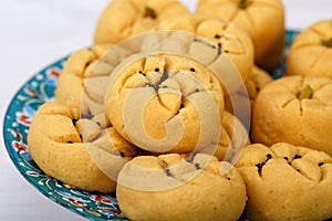 Round shaped Chickpea cookie pastries made of gram flour and Pop